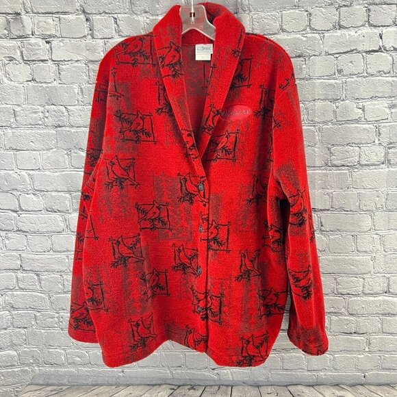 Vintage Artisans Red Cardinal Bird Oversized Cozy Fleece Michigan Jacket XL - Picture 4 of 7